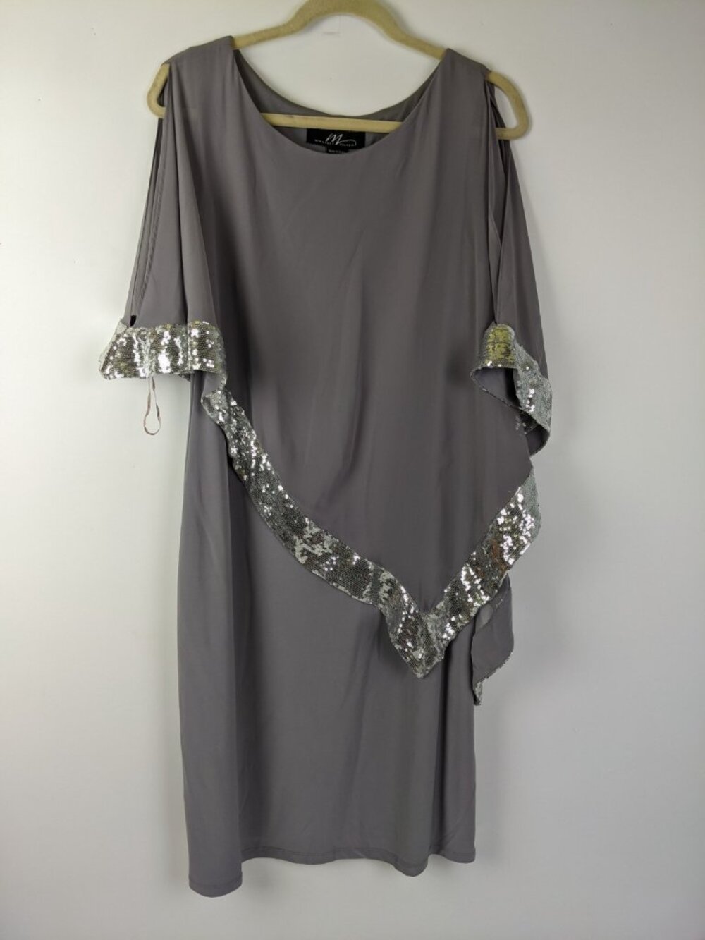 Midnight Velvet Dress Asymmetrical Cape Sequin Party New Years Womens Size 14